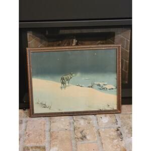 Vintage Lone Wolf Print Alfred Kowalski Picture Framed Art 17" x 13"